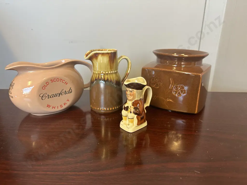 Old Scotch 'Crawfords' Whiskey Jug, Pottery Items & Miniature Toby Jug Image 1++