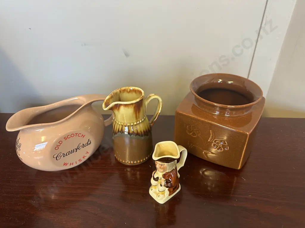 Old Scotch 'Crawfords' Whiskey Jug, Pottery Items & Miniature Toby Jug Image 1++