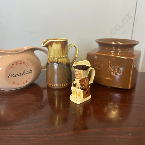 Old Scotch 'Crawfords' Whiskey Jug, Pottery Items & Miniature Toby Jug