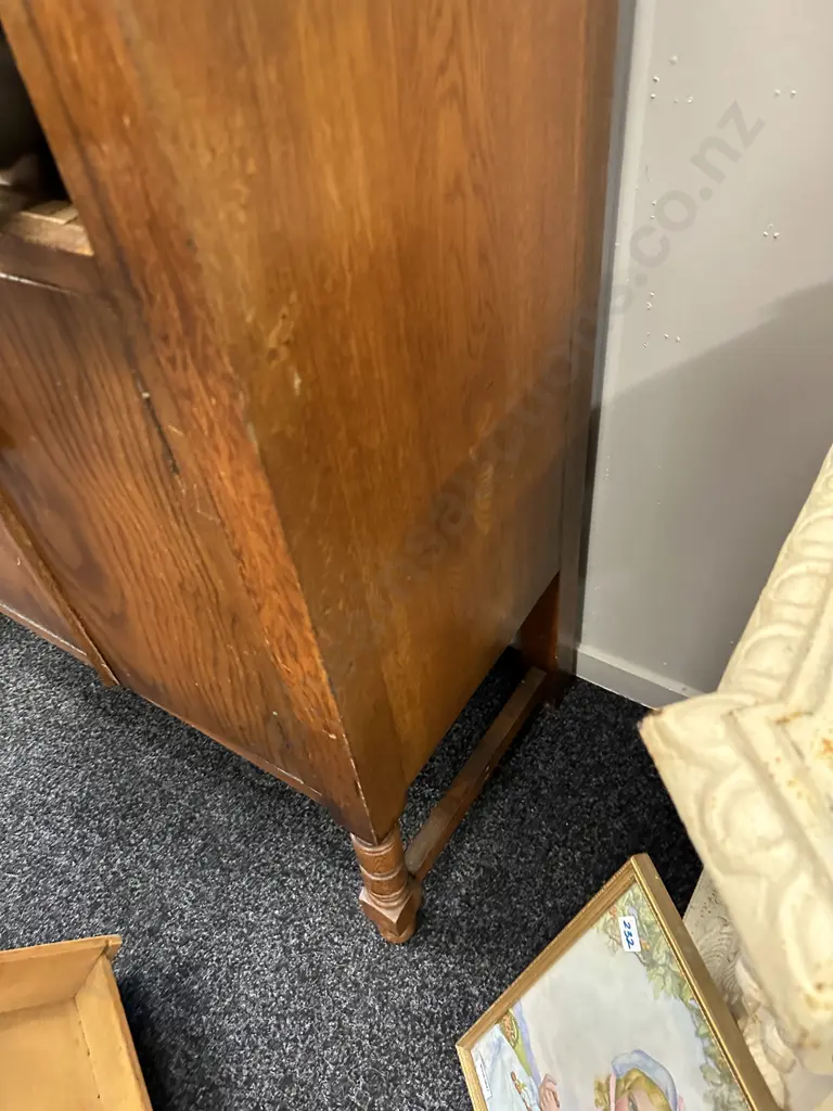 Oak Sideboard, Single Leadlight Door, Original Handles (As Found Condition) Image 1++