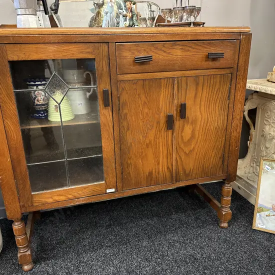 Oak Sideboard, Single Leadlight Door, Original Handles (As Found Condition)