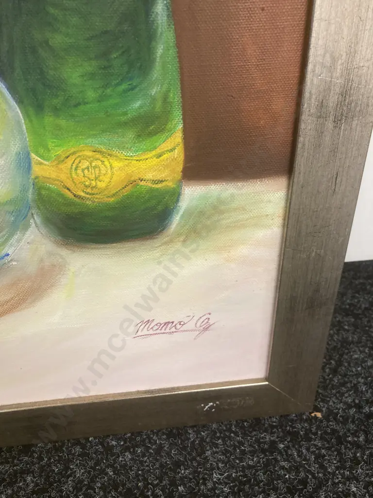 Framed Artwork Still Life Bottles & Jug Signed By Artist, 58 x 48cm Image 1++