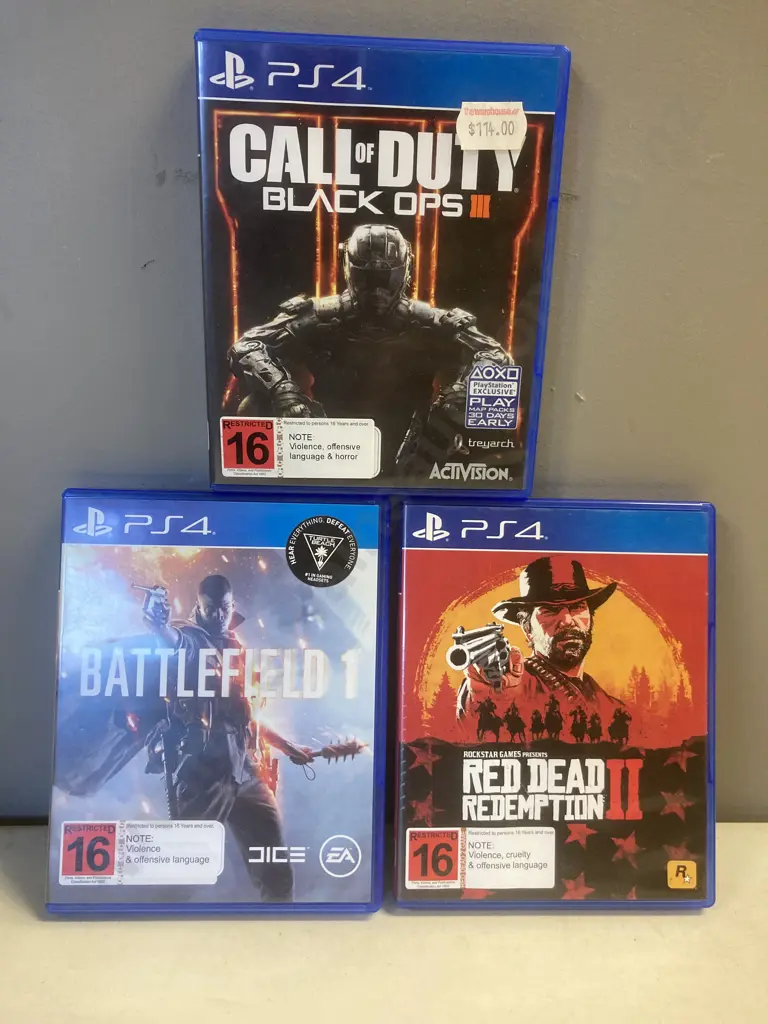 PS4 Games - Red Dead Redemption II, Call Of Duty Black Ops II, Battlefield 1 Image 1++