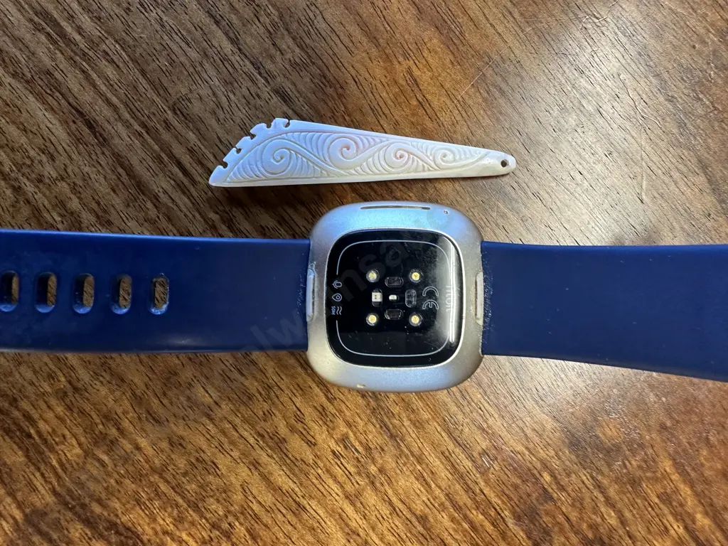 Fitbit Watch Navy Strap & Cream Bone Carved Pendant Image 1++