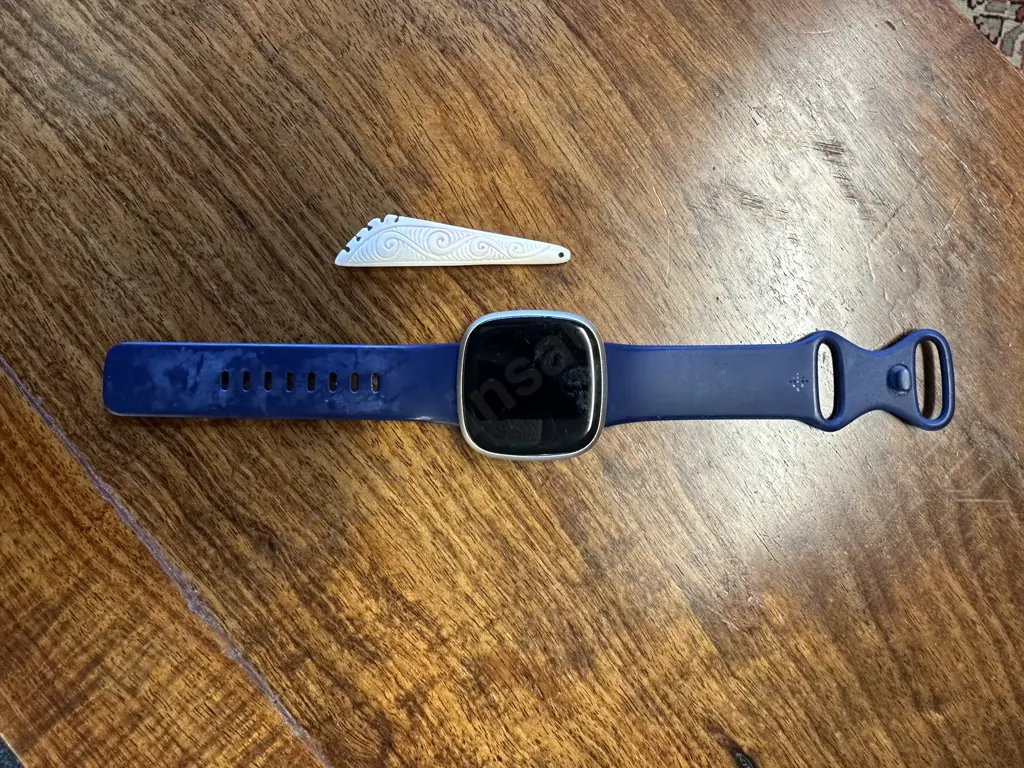 Fitbit Watch Navy Strap & Cream Bone Carved Pendant Image 1++