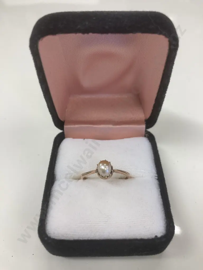 Vintage 9ct Rose Gold Pearl Ring Solitaire, Stamped Image 1++