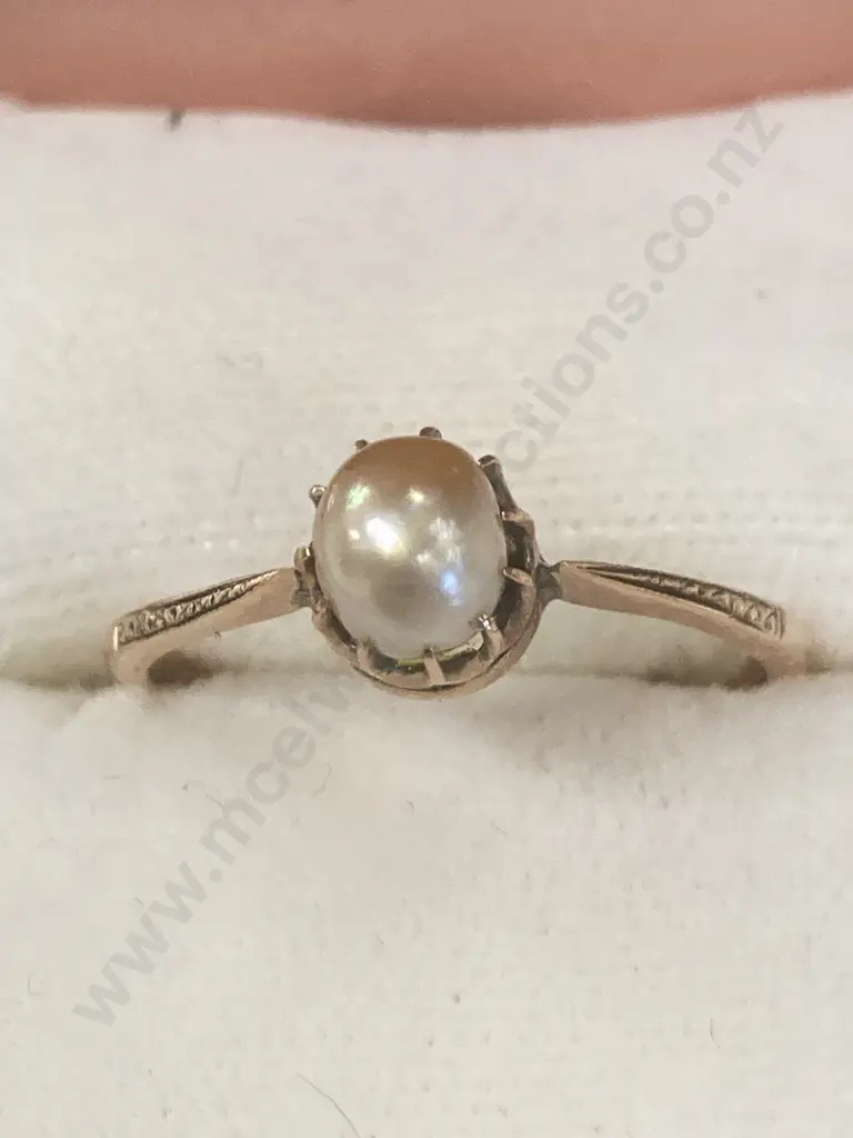 Vintage 9ct Rose Gold Pearl Ring Solitaire, Stamped Image 1++