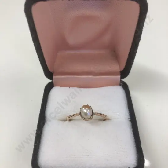 Vintage 9ct Rose Gold Pearl Ring Solitaire, Stamped