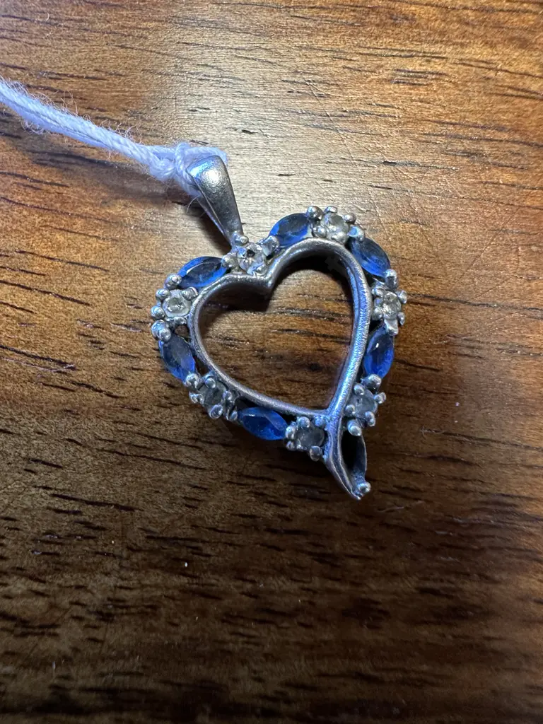 Stamped 925 Love Heart Pendant Blue & Clear Coloured Stones Image 1++