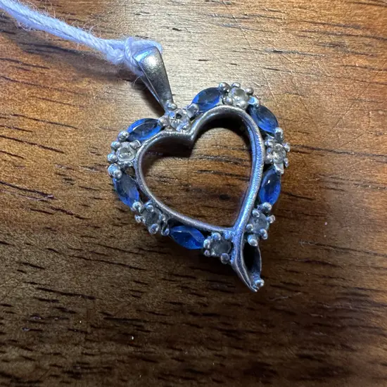Stamped 925 Love Heart Pendant Blue & Clear Coloured Stones