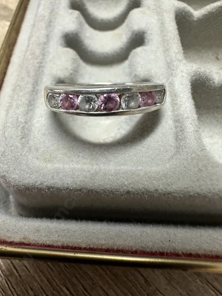 925 Stamped Ring With Pink & Clear Coloured Stones Image 1++