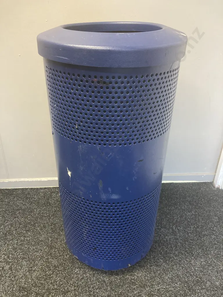 Outdoor Bin - Blue Perforated Steel Mesh With a Plastic Inner Bin & Ring Top, 87 x 41cm Image 1++