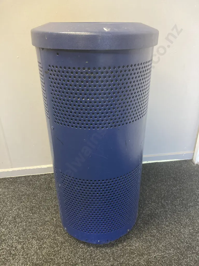 Outdoor Bin - Blue Perforated Steel Mesh With a Plastic Inner Bin & Ring Top, 87 x 41cm Image 1++