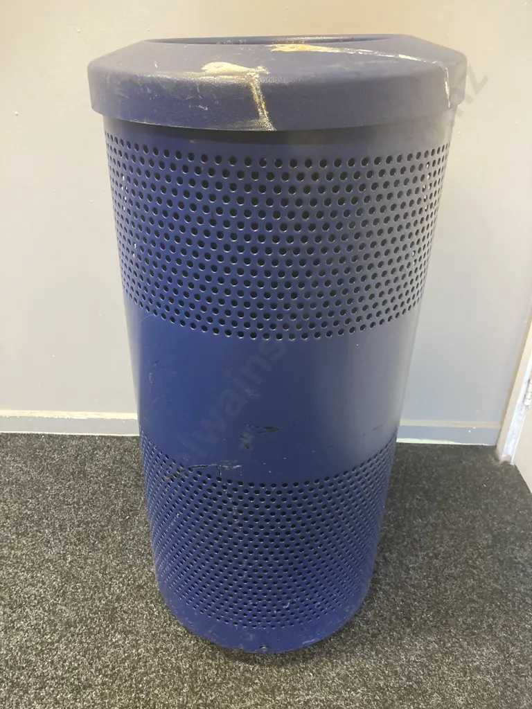 Outdoor Bin - Blue Perforated Steel Mesh With a Plastic Inner Bin & Ring Top, 87 x 41cm Image 1++