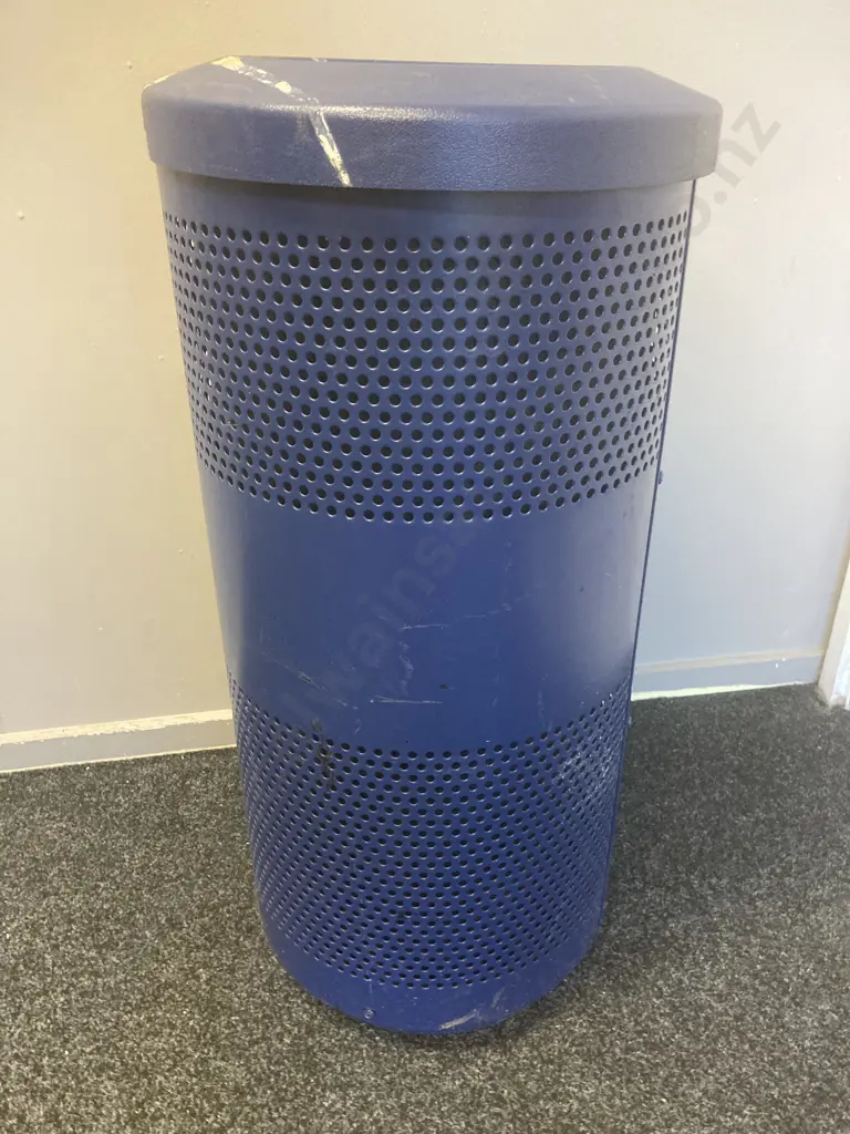 Outdoor Bin - Blue Perforated Steel Mesh With a Plastic Inner Bin & Ring Top, 87 x 41cm Image 1++