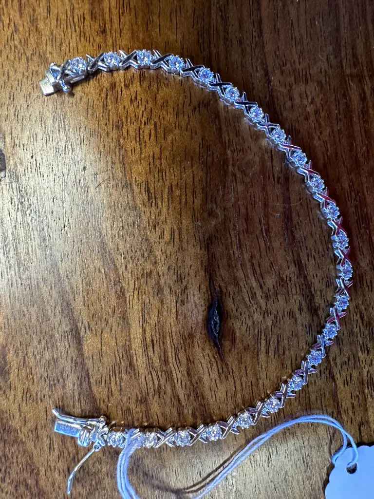 Bracelet Sterling Silver Stamped 925 With Clear Colour Stones Image 1++