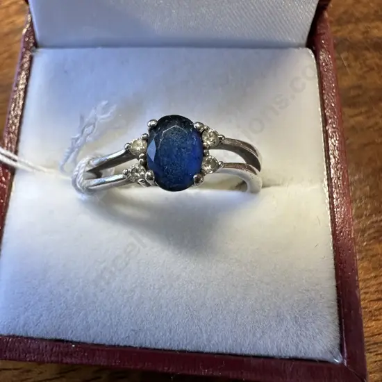 Stamped 925 Ring With Blue Stone & 4 Clear Stones