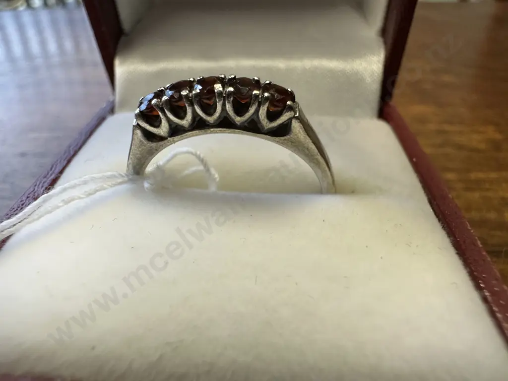 Sterling Silver Ring With 5 Red Stones Image 1++