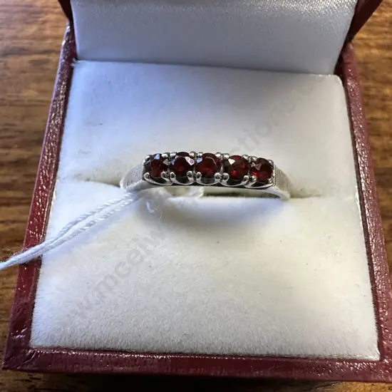 Sterling Silver Ring With 5 Red Stones