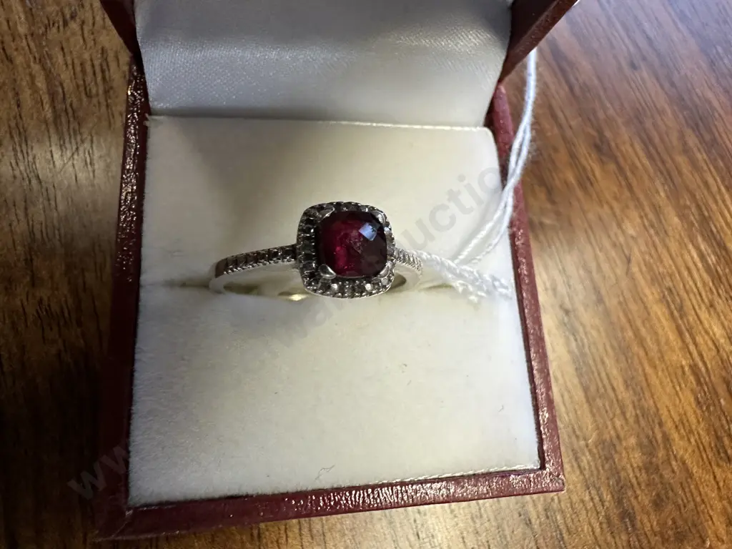 Stamped 925 Ring With Red & Clear Stone Image 1++