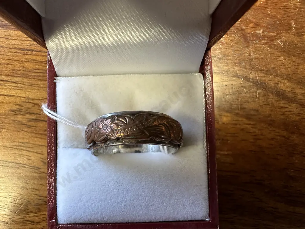 Stamped Ring 9.5 With Copper Raised Detail Image 1++