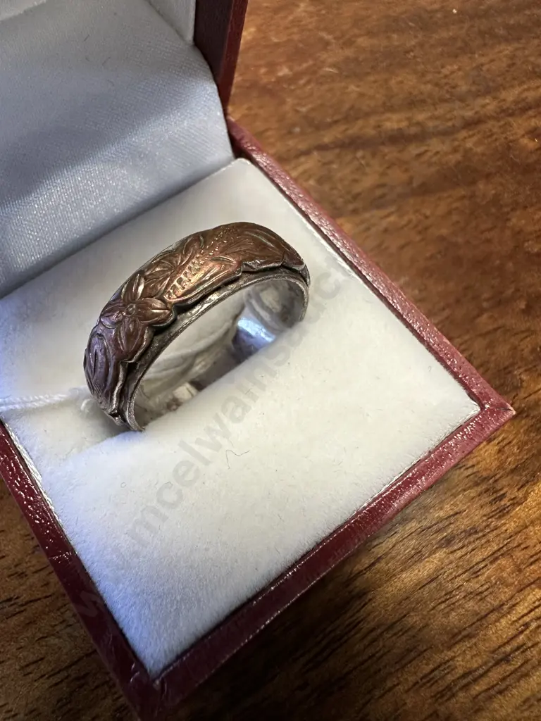 Stamped Ring 9.5 With Copper Raised Detail Image 1++