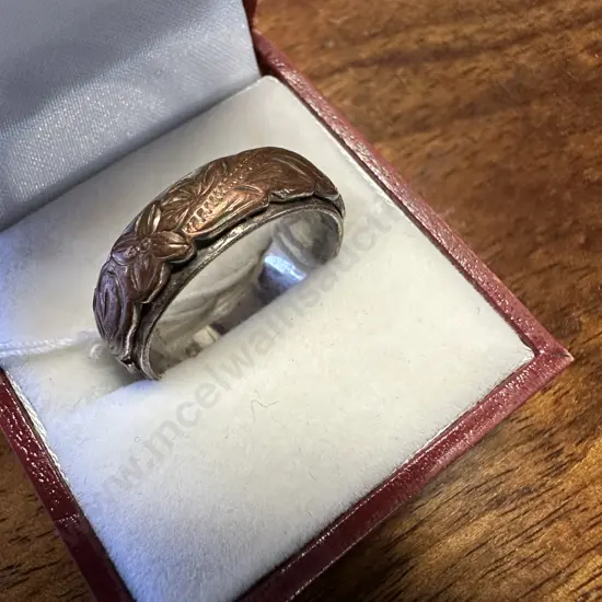 Stamped Ring 9.5 With Copper Raised Detail