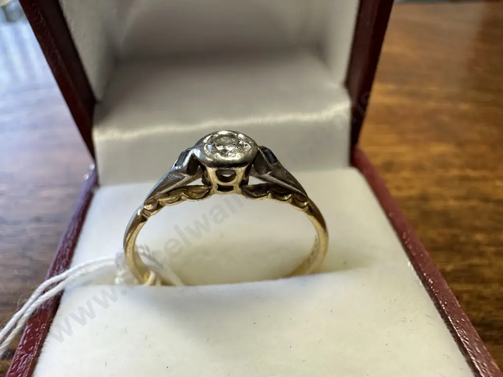 Vintage Style Stamped Gold With 2 x Blue Stones, 1 Clear Stone Image 1++