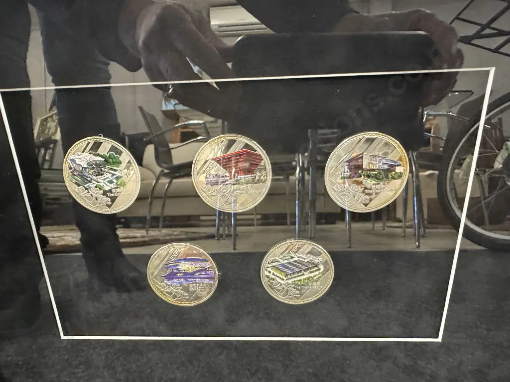Framed Shanghai Expo 2010 Forever Four "Pavilions along the Central Axis" Commemorative Silver-Plating Medallion Set Image 1++