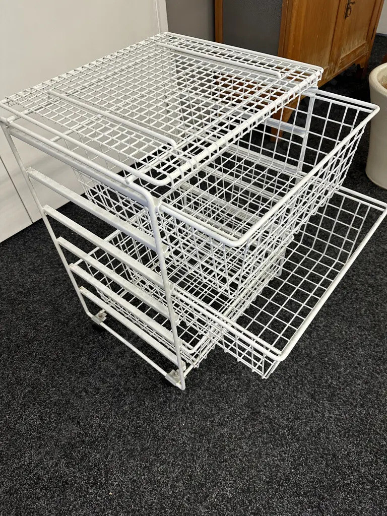 Sistema 3 Drawer White Wire Mesh Unit On Castors, H71 W50 D45cm Image 1++