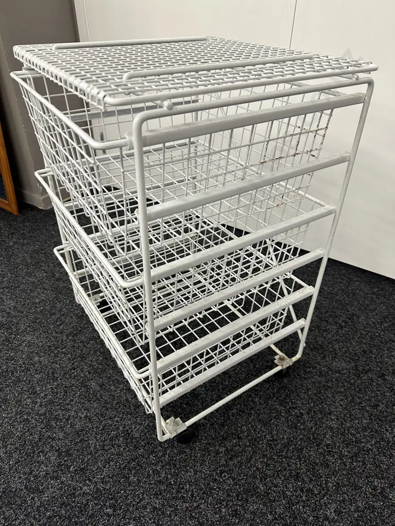 Sistema 3 Drawer White Wire Mesh Unit On Castors, H71 W50 D45cm Image 1++