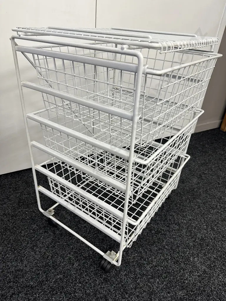 Sistema 3 Drawer White Wire Mesh Unit On Castors, H71 W50 D45cm Image 1++