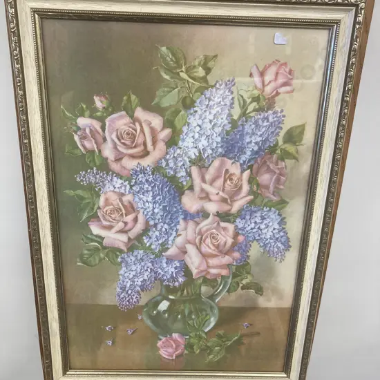 Vintage Framed Glazed Leslie S.G. Harries Roses Still Life Print, 51 x 36cm