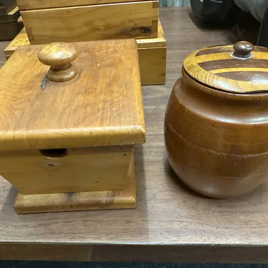 Vintage Lidded Canister & Wooden Lidded Box