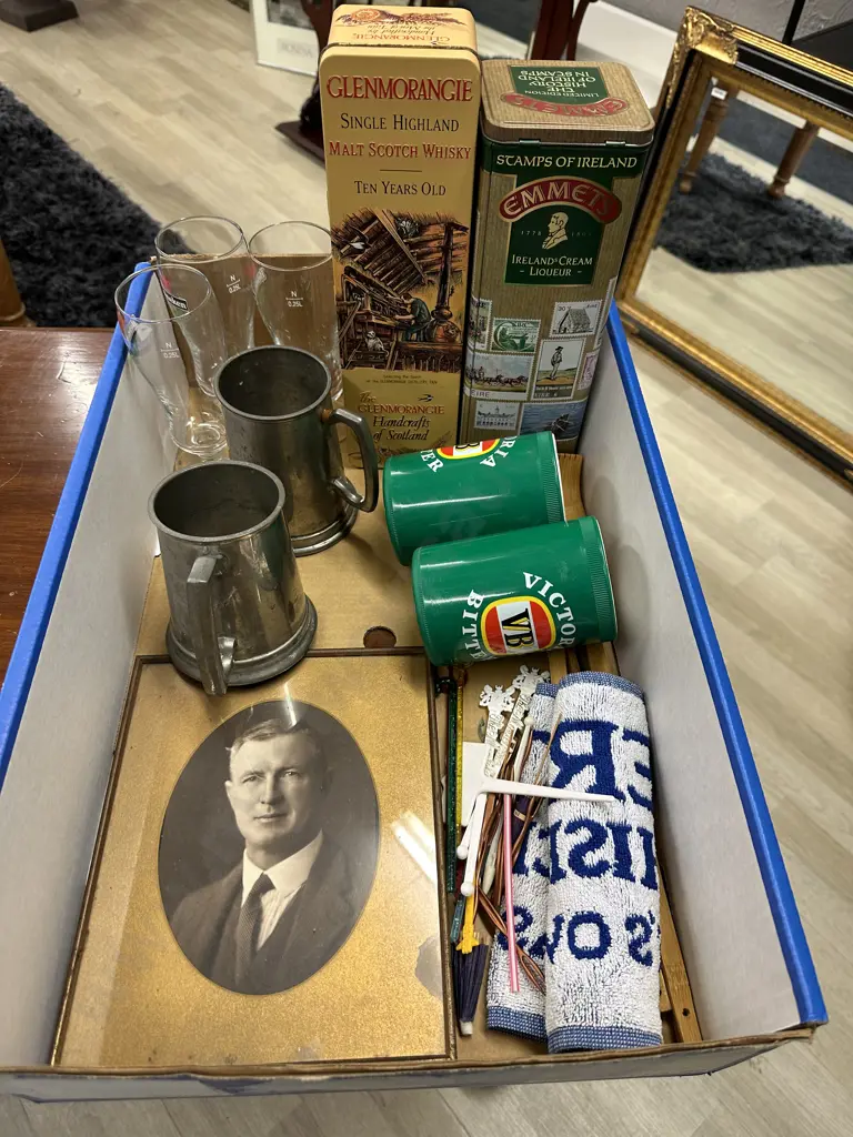 Box lot Barware, Whisky Tin Etc Image 1++