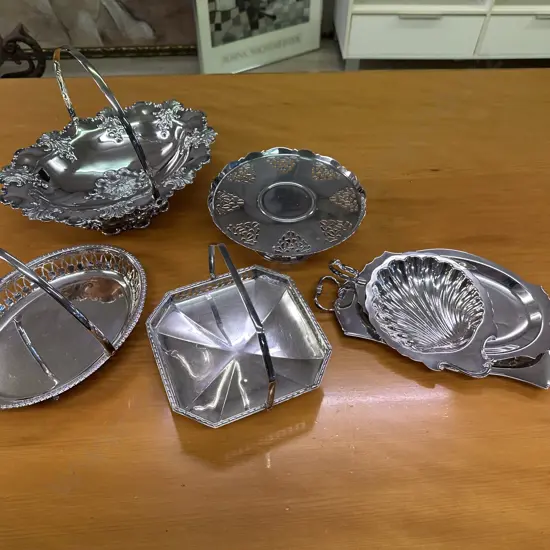 Silverware Handled Serving Trays & Assorted Dishes