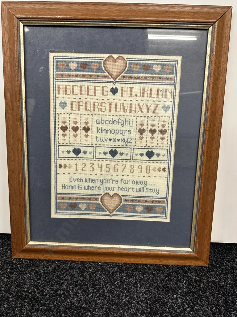 Vintage Framed Glazed Artwork Tapestry Alphabet H52cm, W43cm. Image 1++