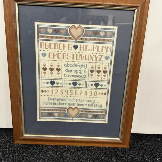 Vintage Framed Glazed Artwork Tapestry Alphabet H52cm, W43cm.