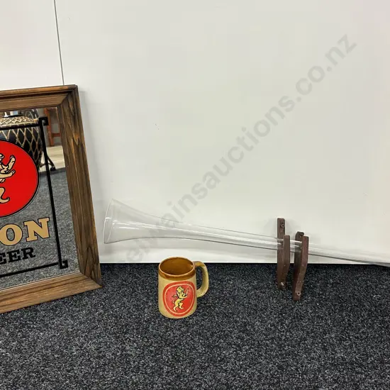 Yard Glass With Wall Mounts, Lion Beer 48 x 38cm Mirrored Picture, Handle