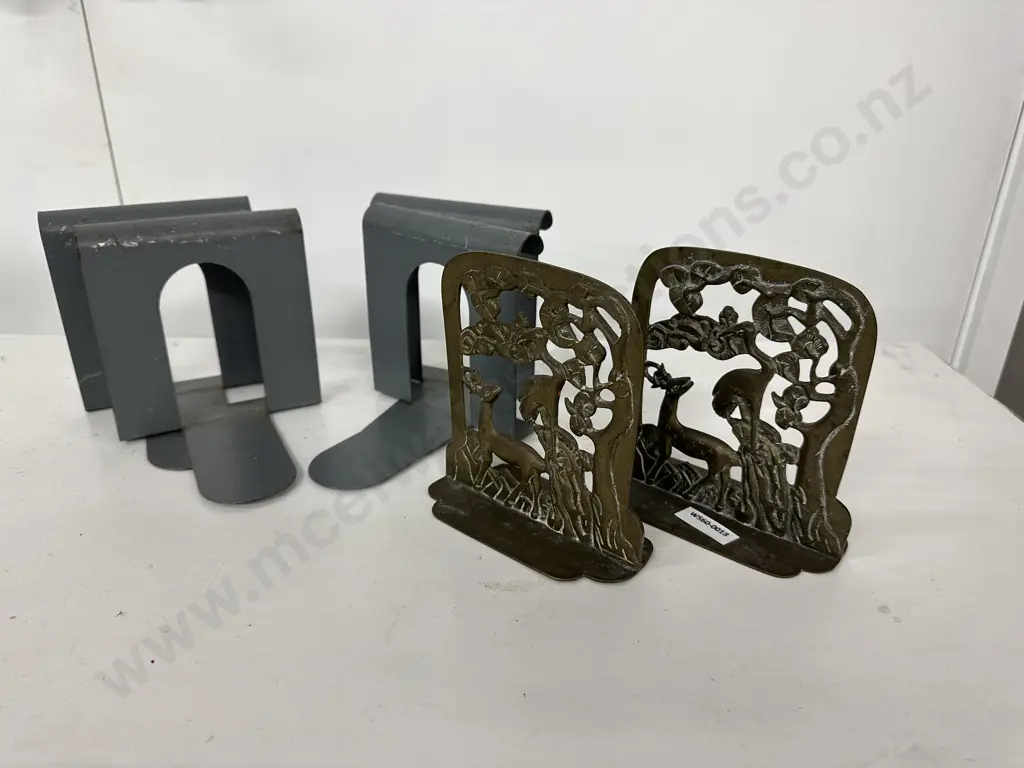 Three Pairs Of Old Metal Bookends, One Set Brass Image 1++