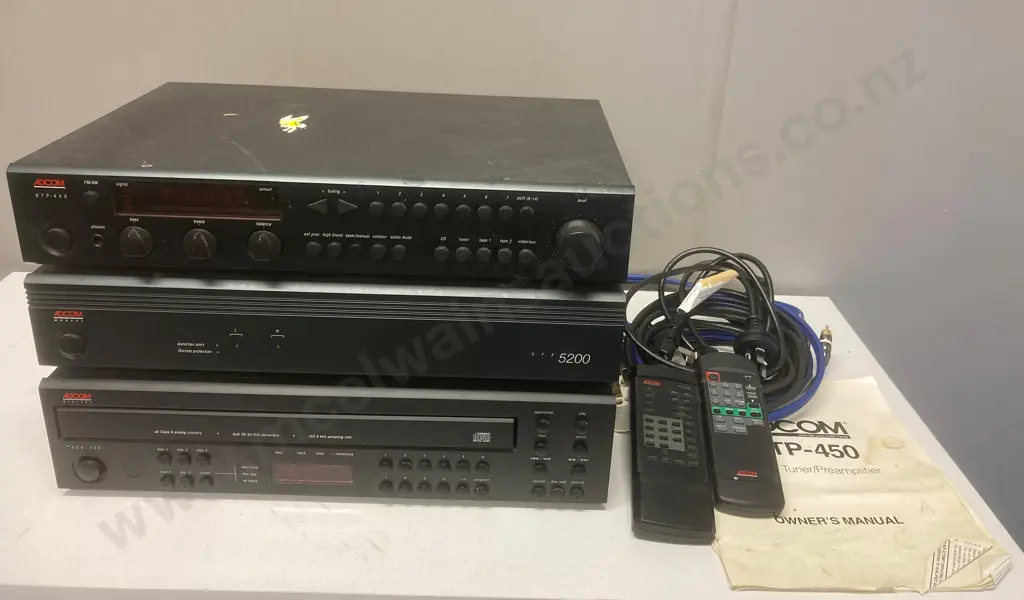 Adcom GTP-450 Stereo Tuner/Preamplifier, GFA 5200 Stereo Power Amplifier, GCD-700 CD Changer, 2 x Remotes, Cables Etc Image 1++