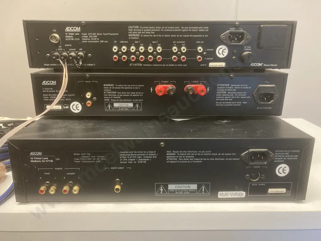 Adcom GTP-450 Stereo Tuner/Preamplifier, GFA 5200 Stereo Power Amplifier, GCD-700 CD Changer, 2 x Remotes, Cables Etc Image 1++