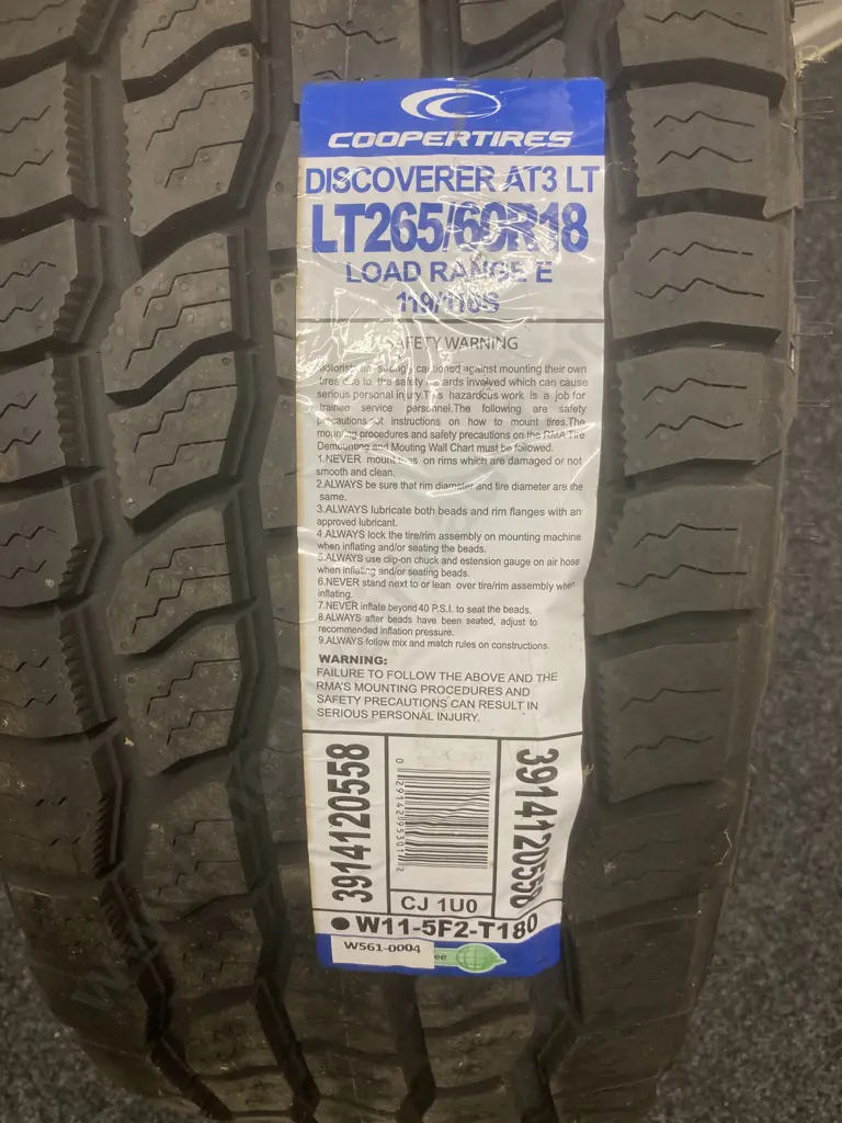 As New Tyre - CooperTires Discover AT3 LT LT265/60R18 Load Range E 119/116S Image 1++