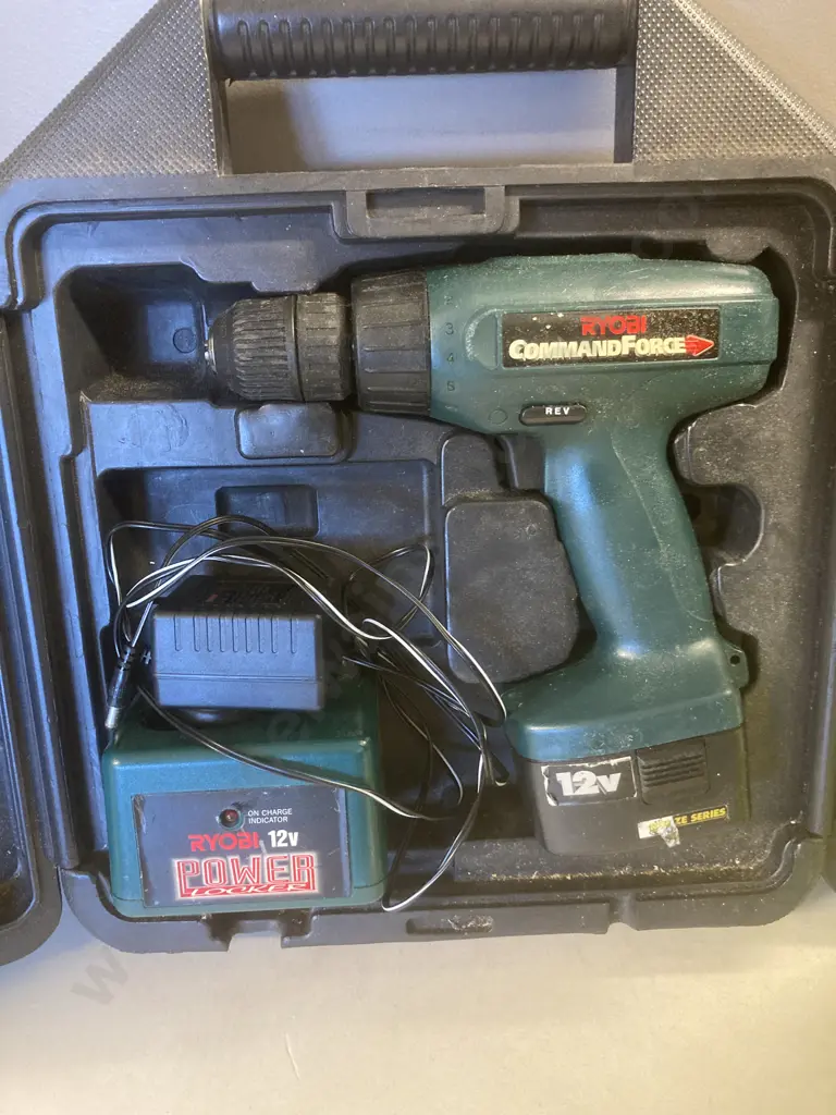 Ryobi 300W Electric Line Trimmer, 12V Cordless Driver Drill With Battery & Charger In Case Image 1++