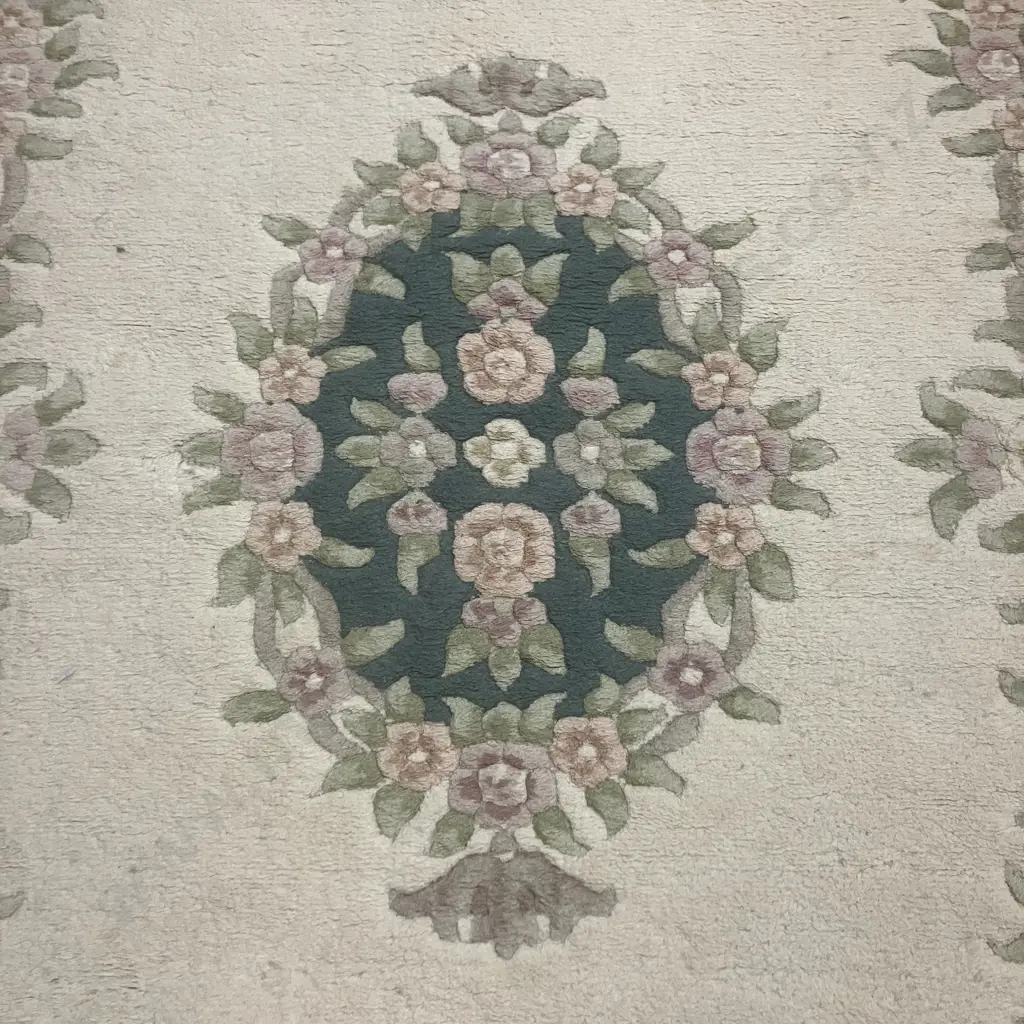 Woollen Floor Rug - 240 x 156cm White / Greens / Burgundy Colours Image 1++