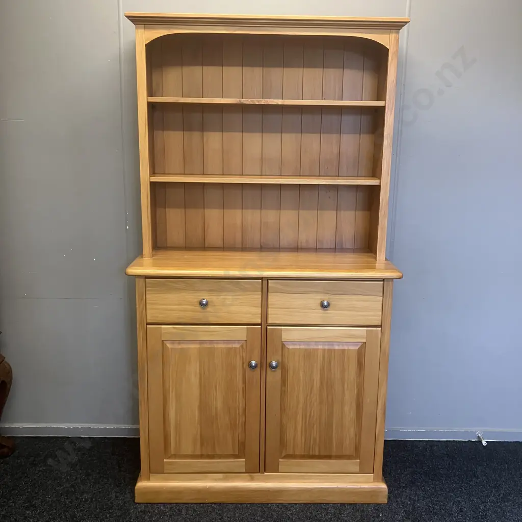 Rimu Wall Unit, 2 Drawer, 2 Door, Tongue & Groove Back, 2 Adjustable Shelves, Metal Knob Handles. H190 W106 D44cm Image 1++