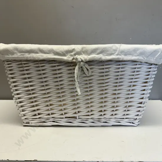 Vintage White Cane Rectangular Basket/Hamper H28,W53,D22cm.