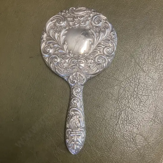 Spectacular Sterling Silver Hallmarked Repousse Bevelled Hand Mirror, Broadway & Co, Birmingham c.1973