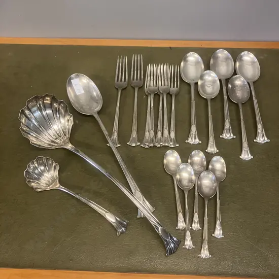 Antique Mappin & Webb Sterling Silver Onslow Pattern Ladles, Spoons & Forks  - Twenty Pieces, Hallmarked Early 1900s