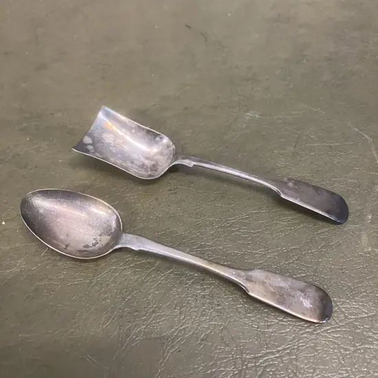 English Antique Georgian Sterling Silver Spoons 1836 & 1847 John Stone Exeter